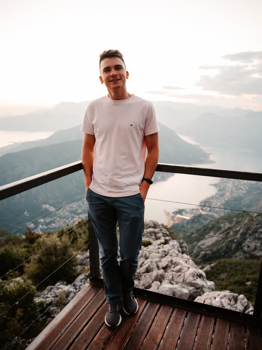Andrzej Siedlecki on a mountain viewpoint at sunset